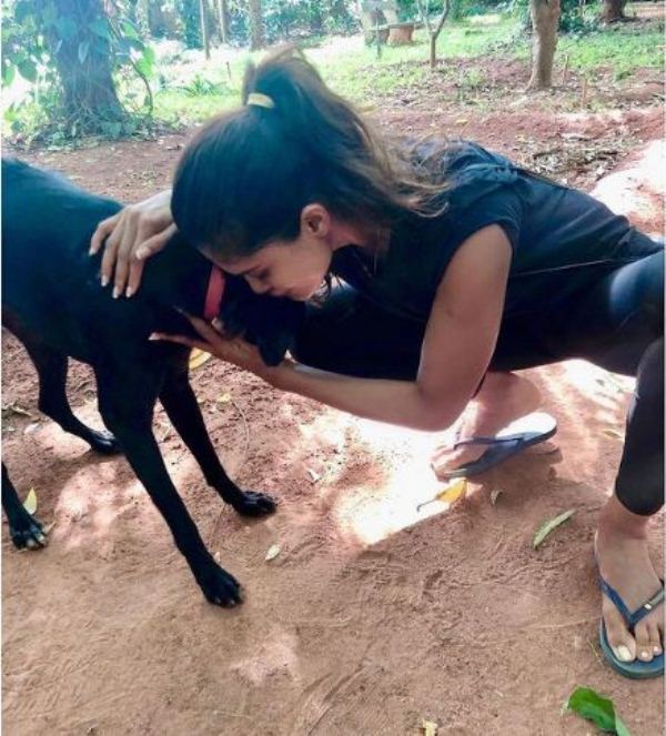 Sushrii Mishra with a dog