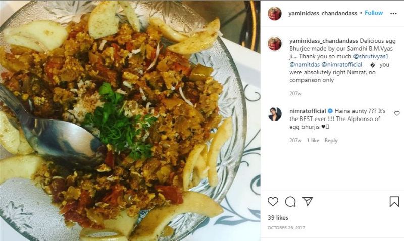 Yamini Das`s Instagram post about non-veg