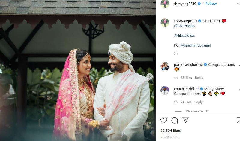 A post Instagrammed by Shreyas mentioning Nikitha as Niki