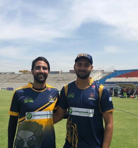 Asser Malik at Rawalpindi Cricket Stadium wearing Last Man Stands T-shirt