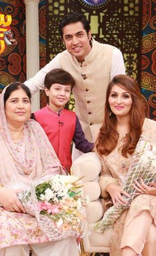 Iqrar Ul Hassan with his mother, wife, and son