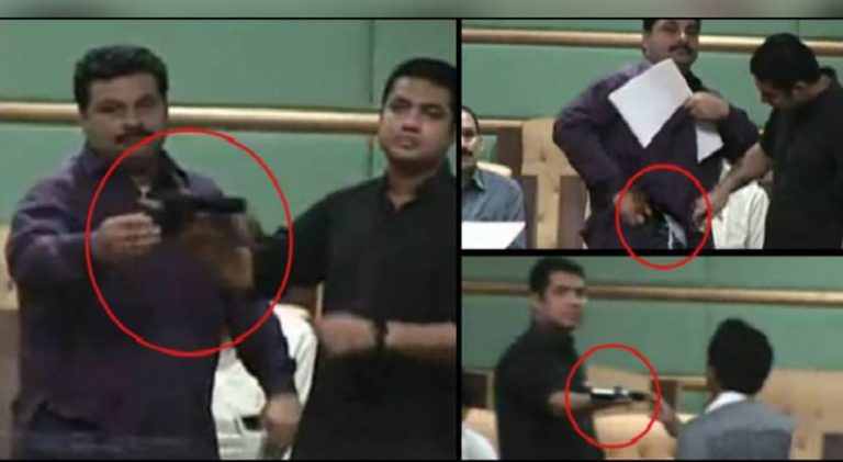 Iqrar Ul Hassan's team carrying out a sting operation in the Sindh Assembly