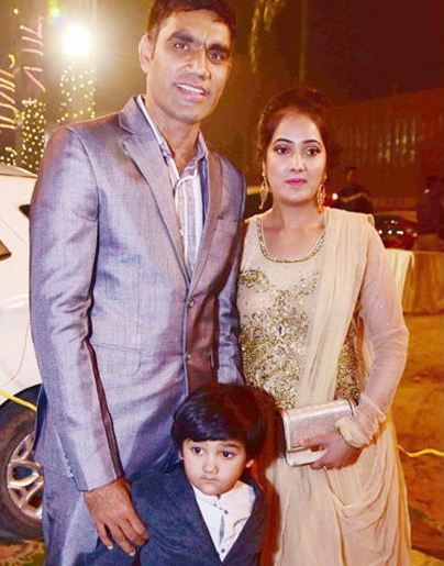 Munaf Patel with his wife and son