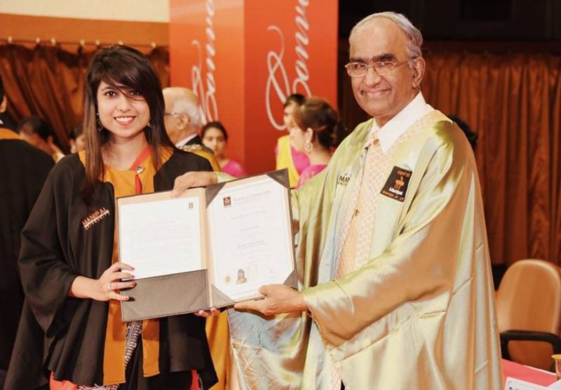 Nikitha while receiving graduate degree at Manipal University
