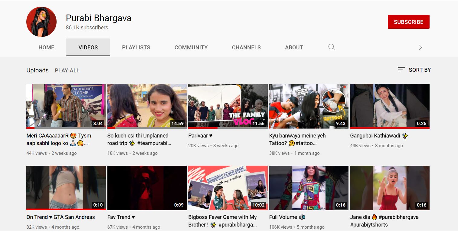 Purabi Bhargava's YouTube channel
