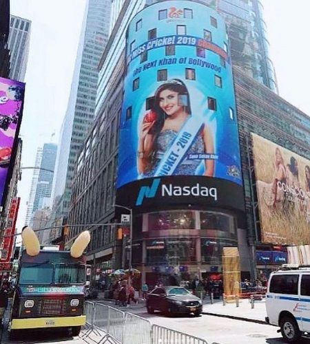 Sana Sultan Khan featured on the Billboard of Newyork's Time Square Building
