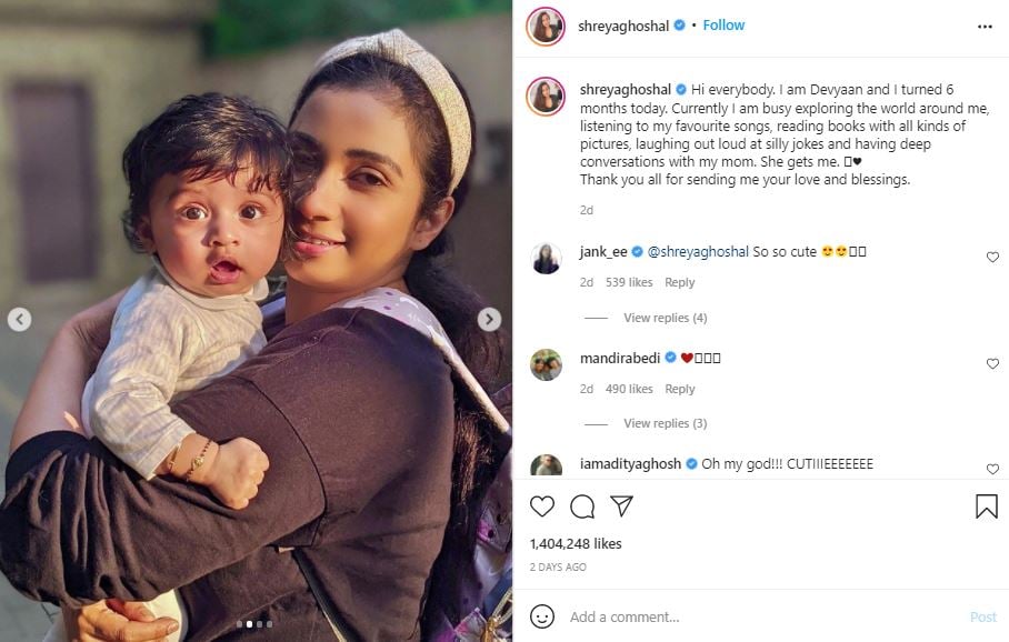 Shreya Ghoshal's Instagram post about her son Devyaan