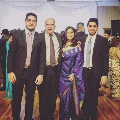 Arjun Bhalla (extreme right) with his father Sunil Bhalla (second from left), her mother Sabina Bhalla, and brother Amar Bhalla (extreme left)