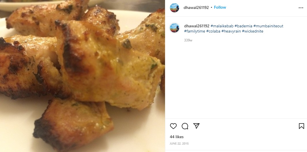 Dhawal's Instagram post about his eating habits