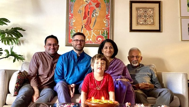 Gautam Raghavan (extreme left) with his parents, husband, and daughter