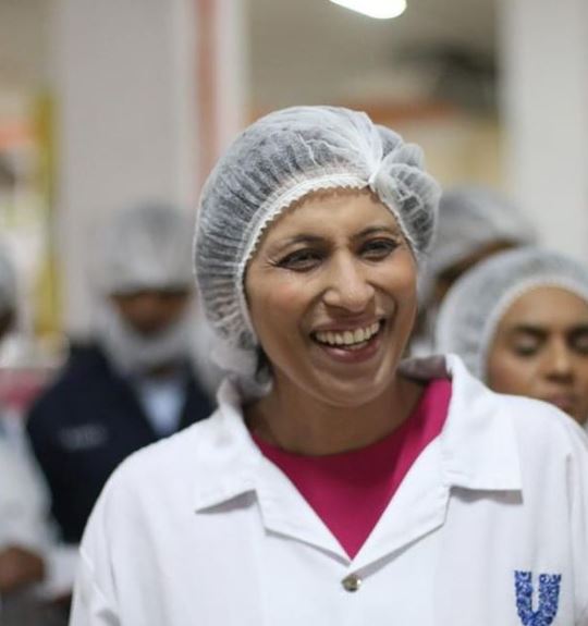 Leena Nair at a Unilever manufacturing site in Nairobi