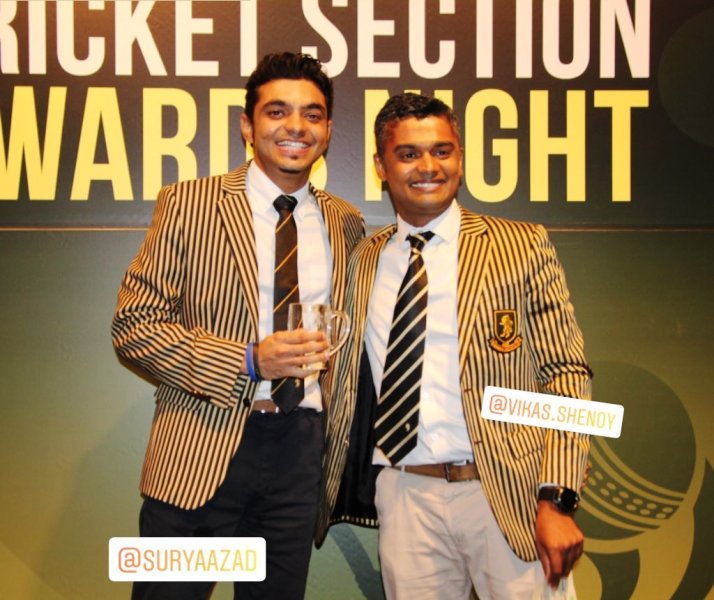 Surya Azad being honoured at the Cricket Section Award Night (2019) by SCC