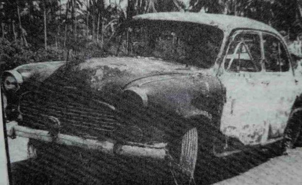 The burnt Ambassador car in Chacko's murder case
