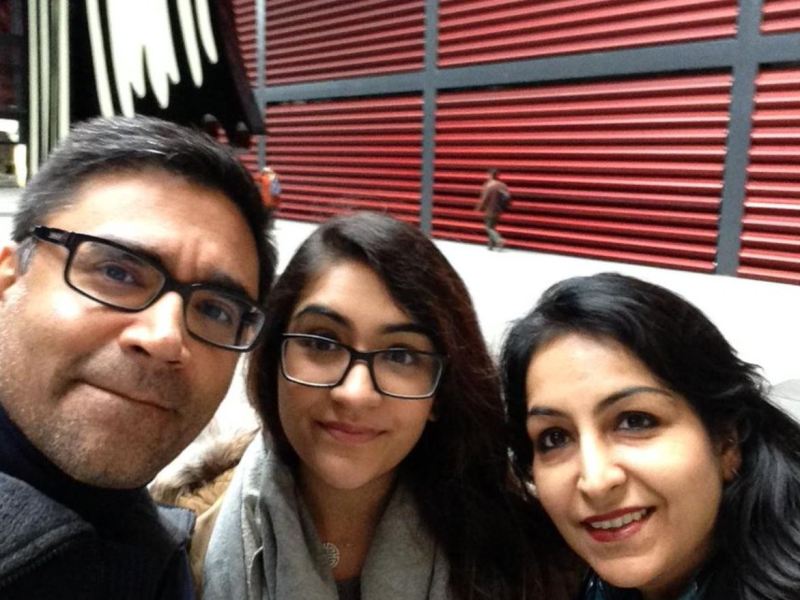 Vikram Misri with his wife and daughter (middle)