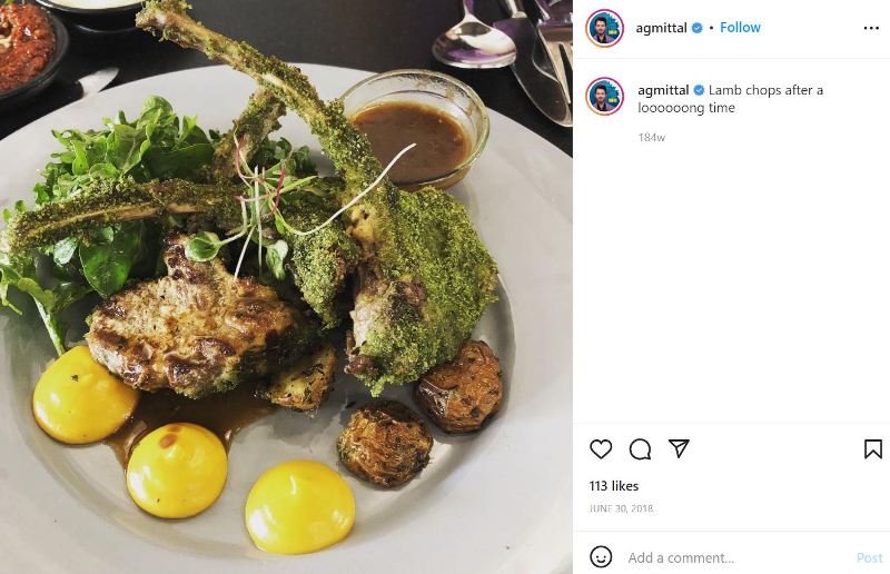 Anupam Mittal's Instagram post about his food habit