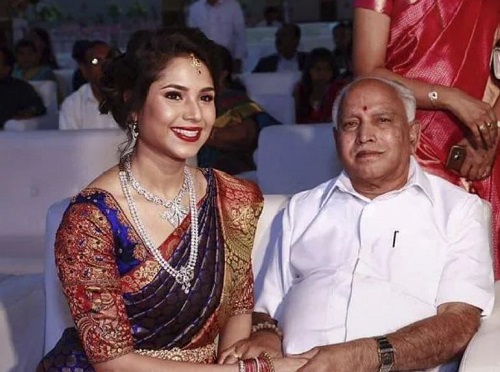 Dr. Soundarya Neeraj with her grandfather, B S Yediyurappa