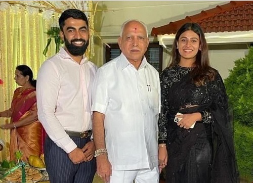 Dr. Soundarya Neeraj with her husband, Neeraj and grandfather, B S Yediyurappa