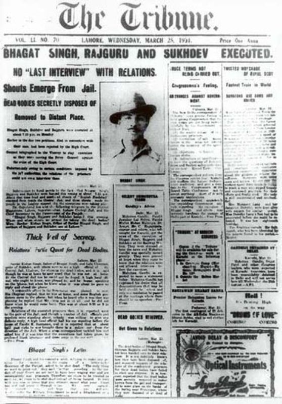 Front page of The Tribune announcing the executions