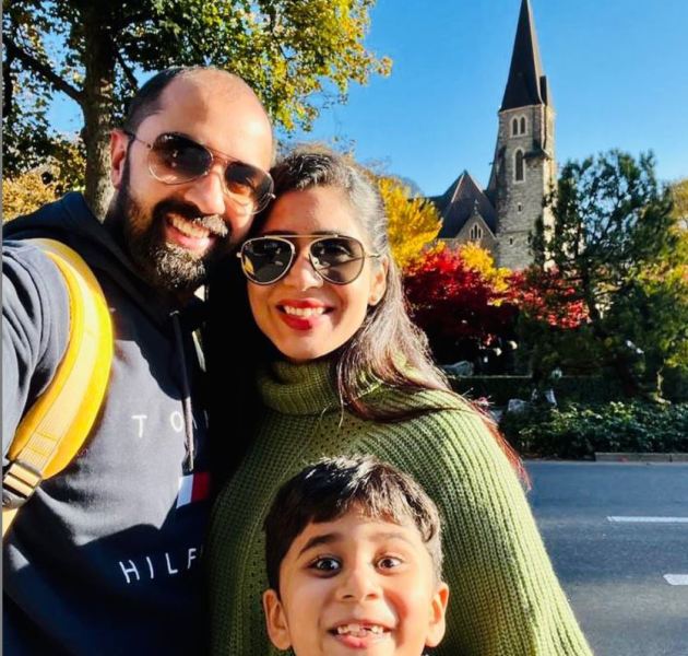 Ghazal while on a Switzerland trip with her husband and son