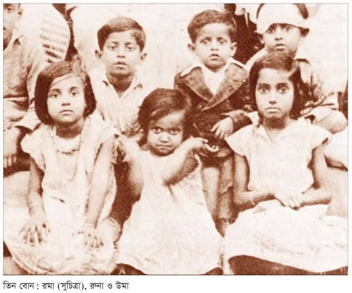 In childhood Suchitra, Runa and Uma