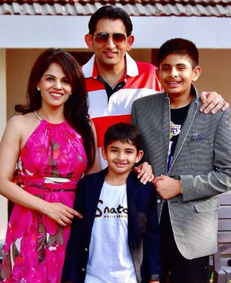 Namita Thapar with her husband and children