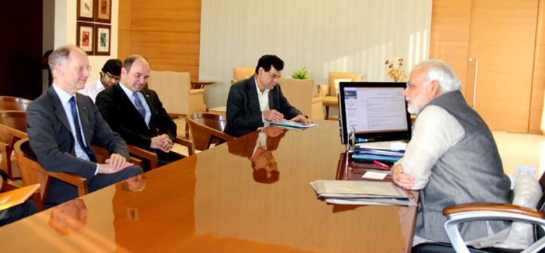 Narendra Modi and A. K. Sharma meeting the delegation from German multinational chemical company BASF 