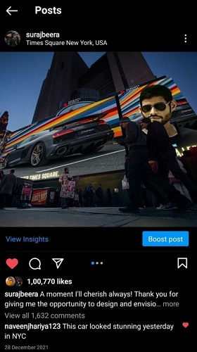 Suraj Beera featured in Times Square for an Audi Commercial