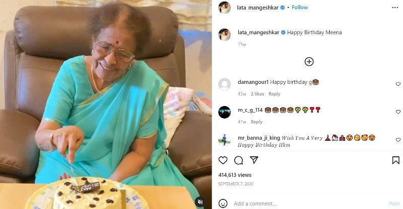 An Instagram post by Lata Mangeshkar on Meena Mangeshkar's birthday