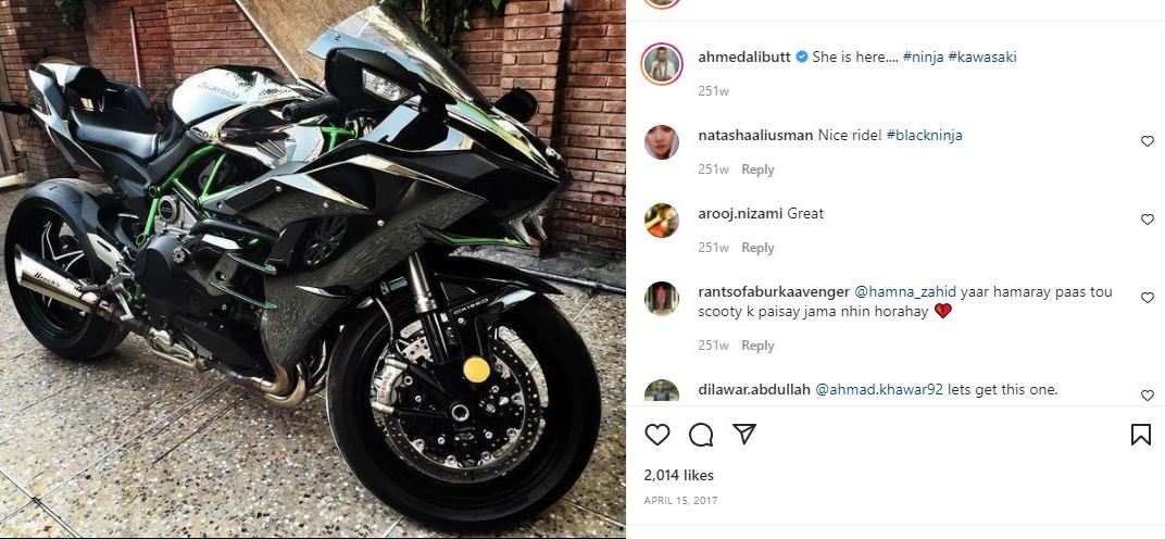 Ahmad Ali Butt's Instagram post about his bike