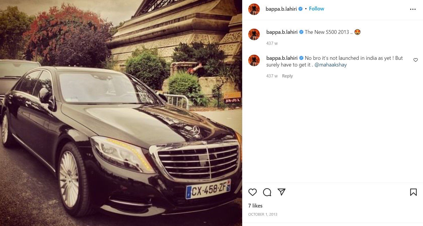Bappa Lahiri's Instagram post about Mercedes car