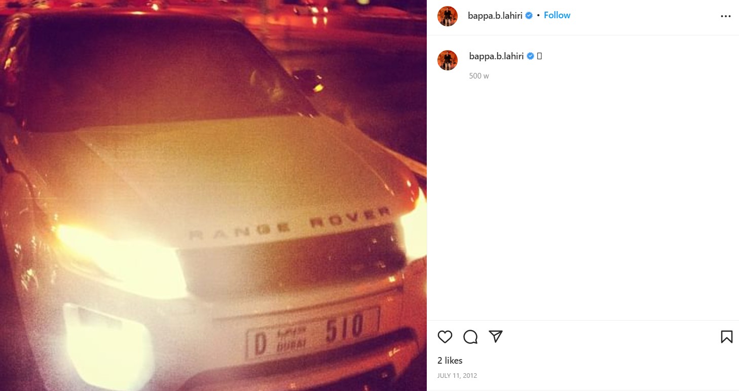 Bappa Lahiri's Instagram post about Range Rover car