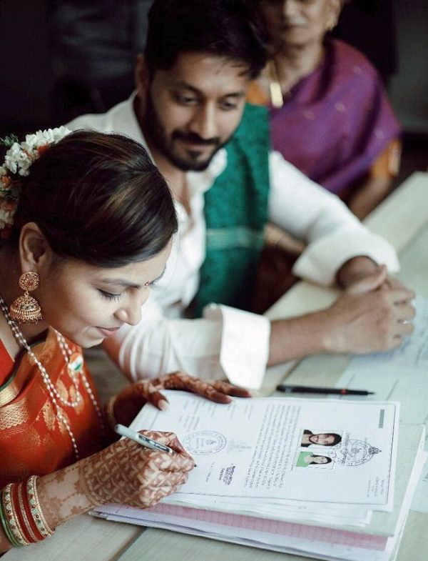 Chetan Kumar and Megha at sub-registrar’s office for their wedding through the Special Marriage Act
