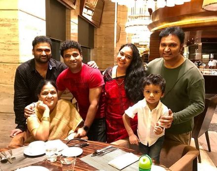 Devi Sri Prasad with his mother, brother, sister, brother in law, and nephew