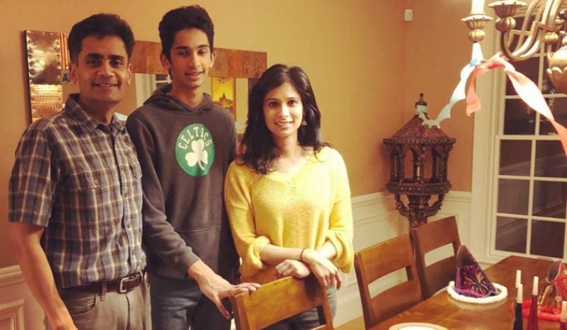 Gita Gopinath with her husband and son