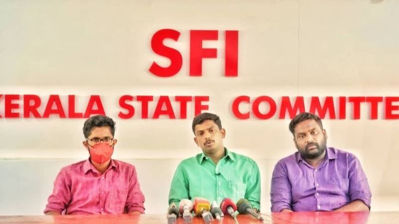 K.M. Sachin Dev holding a press meeting as the chairman of Students Federation of India (SFI)