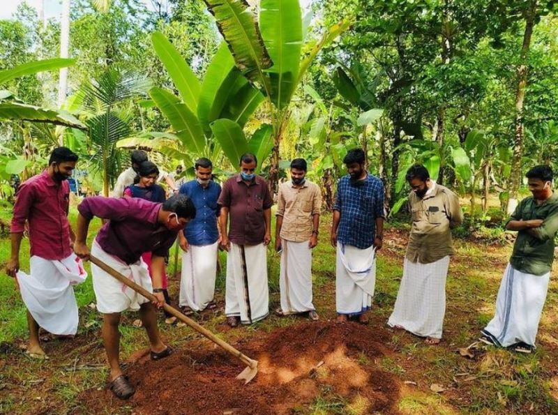 K.M. Sachin Dev with his team during a plantation drive arranged in their city