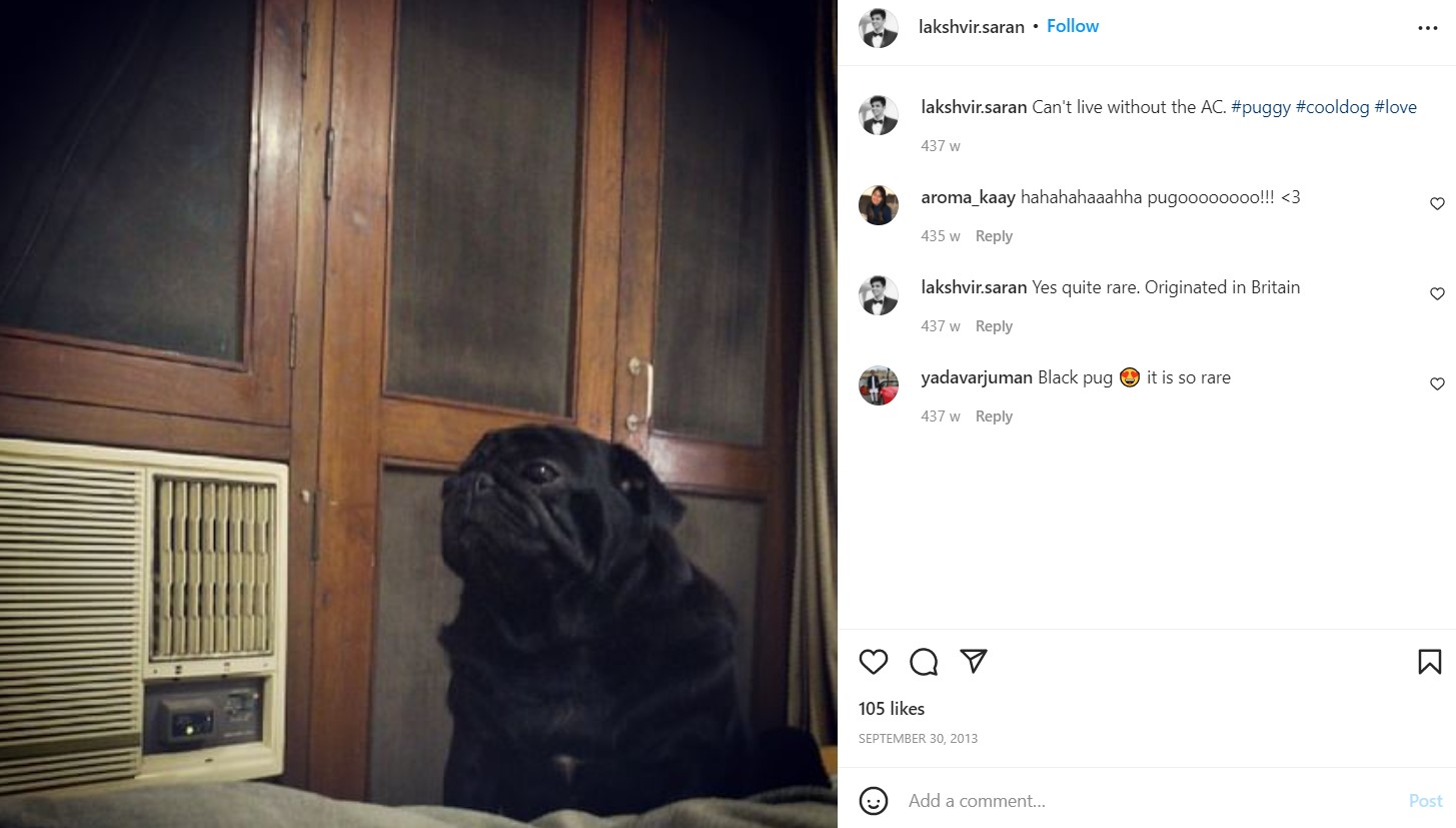Lakshvir Singh Saran's Instagram post about his dog