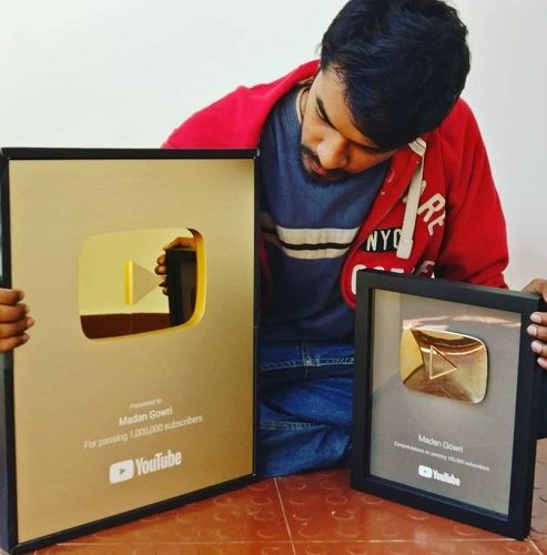 Madan Gowri with his YouTube play buttons
