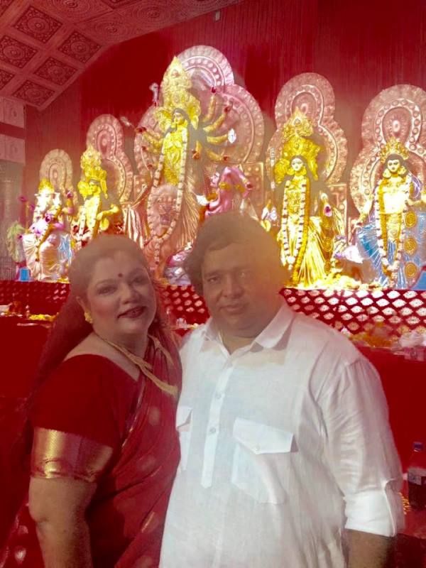 Rema Lahiri with her husband celebrating the festival of Durga pooja
