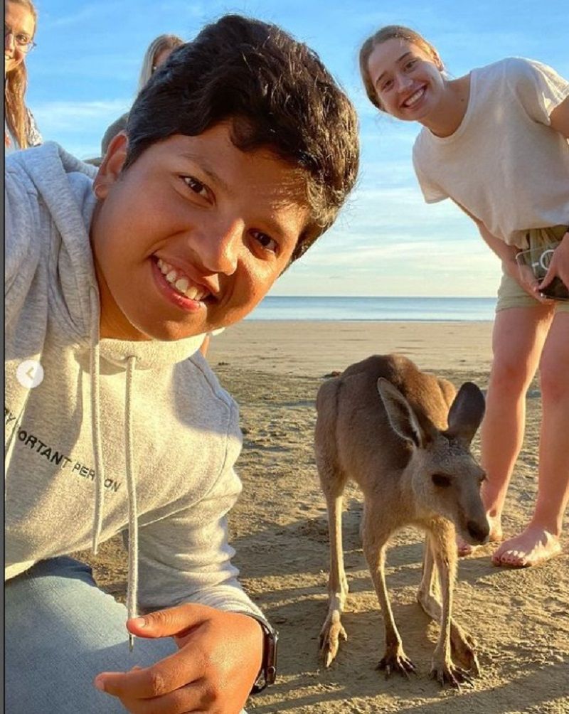 Richa Ghosh posing with a Kangaroo