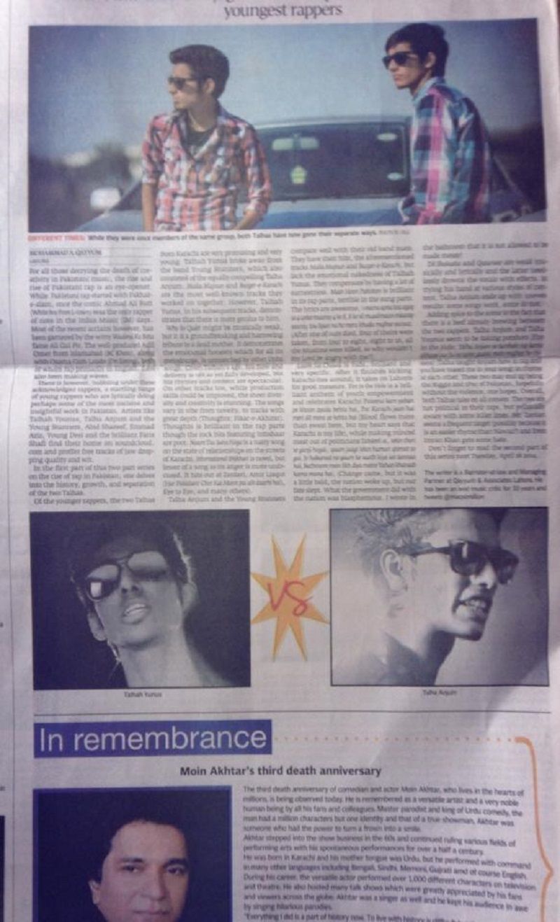 Talha Anjum featured in a newspaper