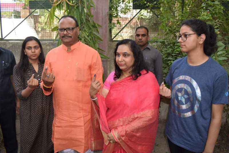 Brajesh Pathak with his wife and daughters