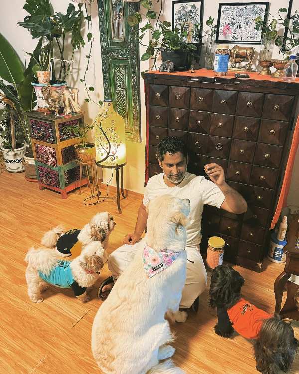 Chinmay Mandlekar with his pet dogs