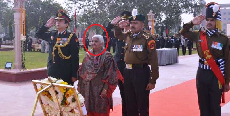 Dhano Devi, wife of late Colonel Hoshiar Singh Dahiya, PVC