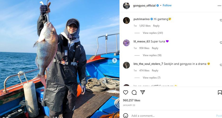 Gong Yoo, in an Instagram post, talking about fishing