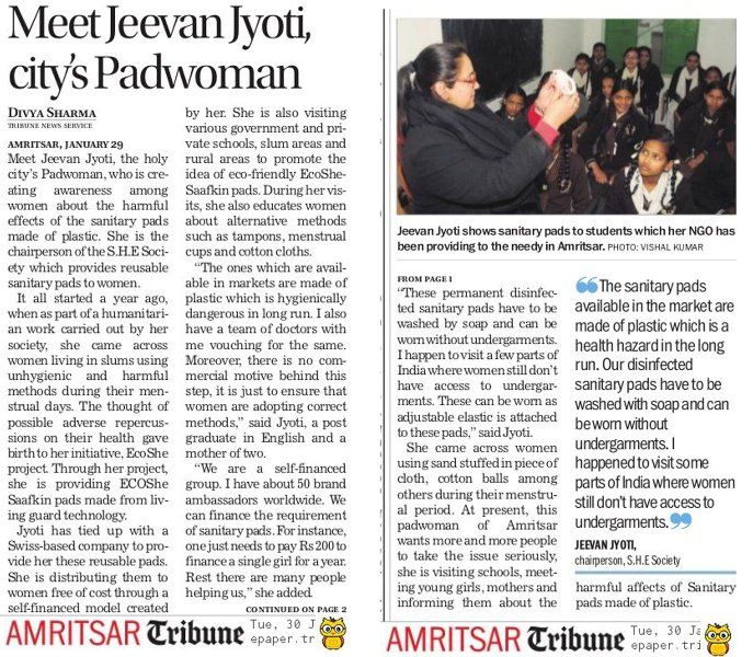 Jeevan Jyot Kaur featured in a newspaper
