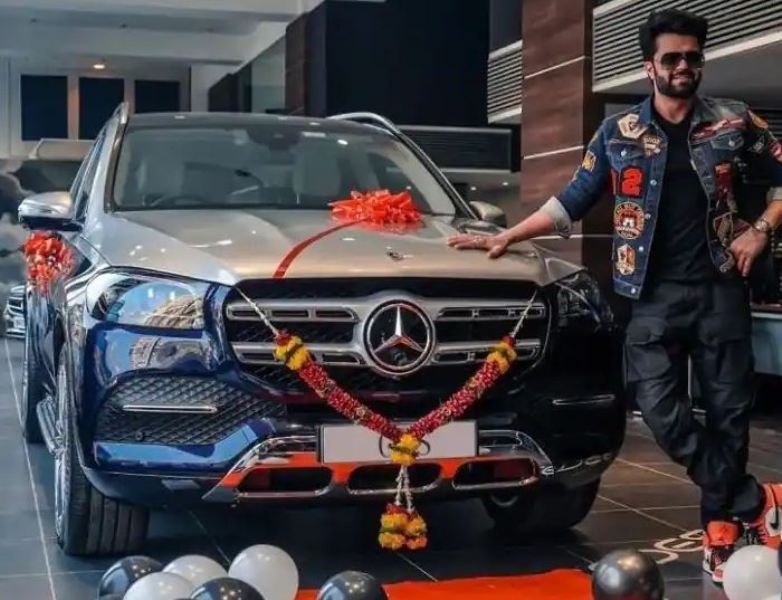 Manish Paul posing with his Mercedes-Benz GLS 400d 4Matic SUV