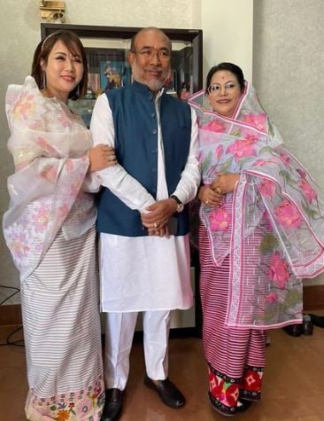 N. Biren Singh with his wife and daughter
