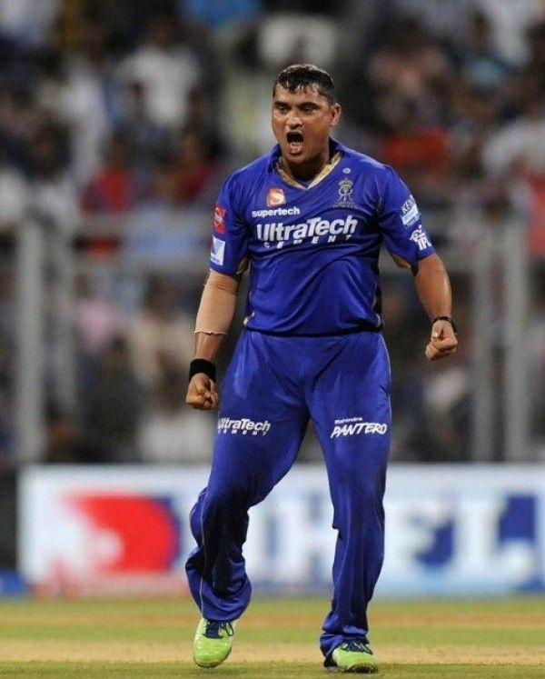 Pravin Tambe during an IPL match as a player of Rajasthan Royals