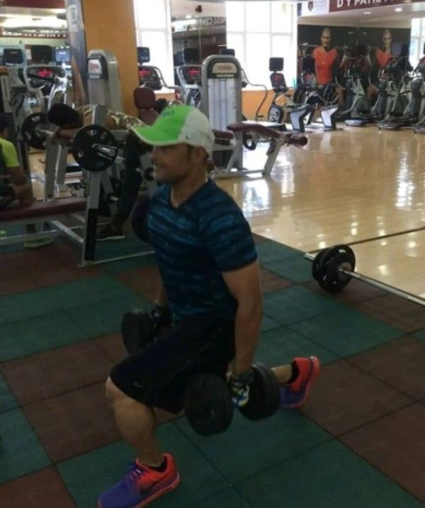 Praveen Tambe working out in the gym
